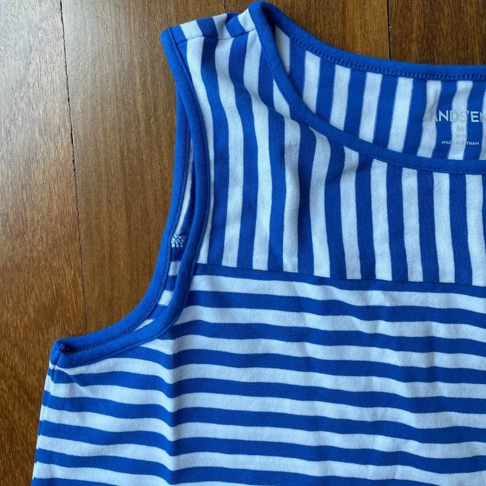 NEW Lands’ End Sz 10-12 Sleeveless Blue / White Striped Knit drop waist Dress
